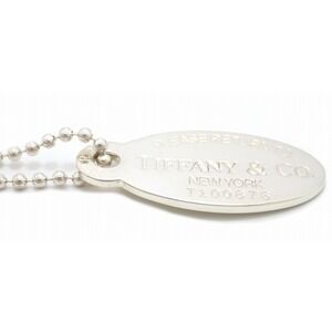 TIFFANY Co to Oval Plate Chain Necklace Pendant Silver